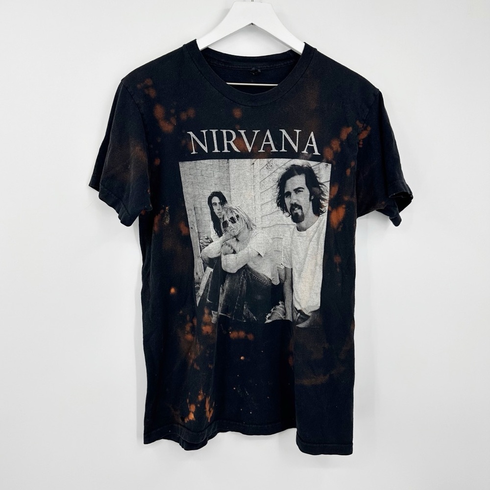 Nirvanas Custom Bleach Splatter Graphic Tee Size Large Upcycled
